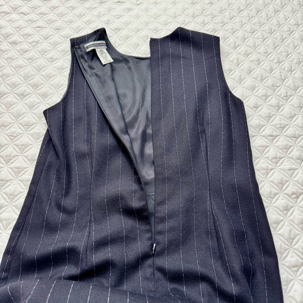 Amanda Smith 100% Pure Wool Navy Blue White Stripe Sheath Sleeveless Dress Sz 8 - Picture 15 of 15